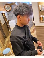 メンズツーブロツイストスパイラルアップバングショートメッシュ