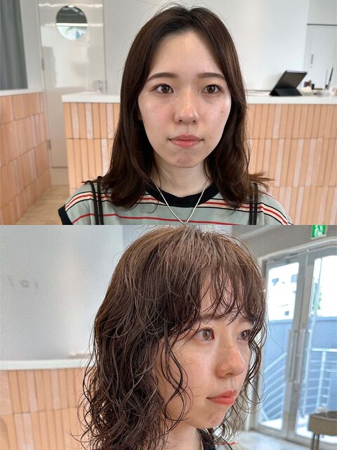 tas似合わせカット before&after 【ミディアムくしゃパーマ】
