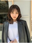 顔周りカットグレージュブルーブラック前髪カット韓国風甲府