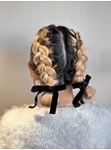 編み込みツインおだんごアレンジ♪/お呼ばれ/ヘアアレンジ