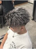 メンズパーマホワイトメッシュツイストリバースアップバング