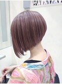 美シルエット前下がりボブ×ピンクブラウン