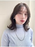 大人ミディアムレイヤー 韓国風顔周りカット シースルーバング