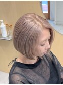 ミルクティーベージュボブダブルカラーケアブリーチダブルカラー