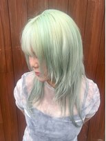 ナチュラル ヘアーデザイニング(Natural hair designing) 透明感あふれるペールミントグリーン×レイヤーミディ/韓国ヘア