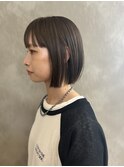 切りっぱなしボブ/ワイドバング/オリーブグレージュ