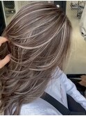 F19 白髪白髪ぼかしハイライトバレイヤージュ50代ミディアム