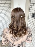 ハーフツイン ミックス巻き パールピン 参列ヘア デートヘア