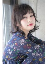 ヘアーアンドメイク ファット(Hair&Make PHAT) ミディアムくびれボブグレージュ外ハネ20代30代40代