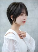 セミディカールシアーカラー姫カット耳かけショートボブ