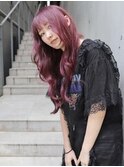 ダブルカラー×シールエクステ80枚/ワインレッド・ロングヘア