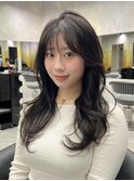 レイヤーカット 韓国ヘア オリーブカラー