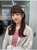 ピンクブラウン/暖色カラー/カシスピンク/韓国ヘア/顔周りカット