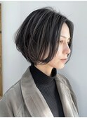 こなれミディ/白髪ぼかしハイライト＊くびれショート