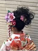 【七五三ヘア】サイドにふんわりアップ編み込みヘアセット夏