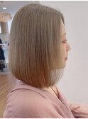 ミディアムボブ/ワンカール/透明感シアーベージュ