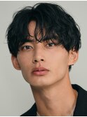 原宿波巻きパーマメンズパーマツイスパセンターパートウルフ30代