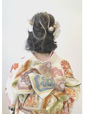 水引きハーフアップ×振袖着付け