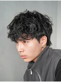 天神メンズパーマシャドウパーマシースルーマッシュウルフゆるめ
