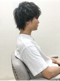 [m]ショートレイヤーくせ毛風パーマソフトウルフコンマバング