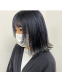 アイスブルー　インナーカラー　ボブ　福岡　天神　今泉　薬院