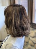 アッシュ小顔切りっぱなしボブアレンジ
