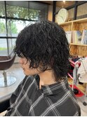 波巻きパーマミディアムウルフ