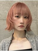 ピンクベージュ/ピンクカラー/ボブ/フェイスレイヤー