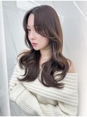 おくれ毛顔周りレイヤー韓国ヘアロング_F20466