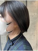 インナーカラーイヤリングカラー　ベージュ　ミニボブ　岐阜