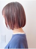 say. ミニボブ切りっぱなしボブ外ハネボブアースカラー青山