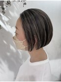 外国人風ハイライト小顔ミニボブ
