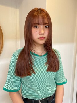 サンク 原宿 表参道(cinq) オレンジベージュレイヤーカットロングヘア顔まわりカット韓国