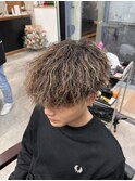 メンズパーマブラウンベースメッシュツイスパマッシュ