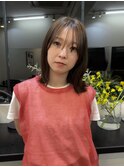 バング長め顔まわりレイヤーミディアムレイヤーヘア