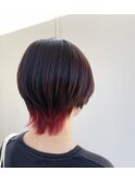 ショートウルフ×襟足インナーレッド