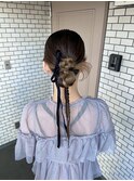 タイトヘア カチモリヘア 三つ編み ベロアリボン 参列ヘア