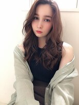 グレージュ デジタルパーマ ゆるふわロング ブリーチなし 高柳
