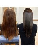 美髪矯正＆カラー　ビフォーアフター　２０代女性