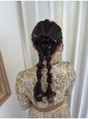 ツインアレンジ ツインポニー 編みおろしポニー お呼ばれヘア