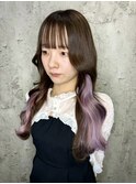 大人可愛いシールエクステインナーカラー韓国ヘア波巻きロング