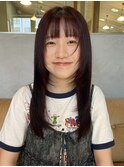 顔まわりレイヤー × ワインレッド
