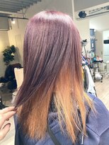 コワファーストナガサキシャンプーボーイ(COIFF1RST NAGASAKI SHAMPOO BOY)&nbsp;ブリーチ1回 インナーカラー ピンクラベンダー×オレンジ