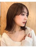 切りっぱなしボブ 外ハネ ワイドバング ココアブラウン