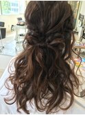 結婚式　ハーフアップ　リボンアレンジ
