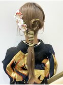 卒業式 成人式 振袖 袴 着付け ヘアセット 金箔 水引 一束ヘア