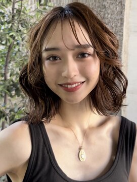 メゾンアクア 表参道(Maison ACQUA) +小顔ミディアムパーマミディアム/デジタルパーマボブパーマ前髪