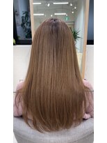 アム 表参道(am) 小顔薄めバンググレージュレイヤーロング前髪パーマ黒髪