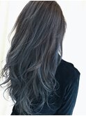暗髪 ネイビーブルーバレイヤージュ