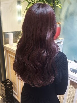 トリコ ショップアンドヘアサロン(tricot shop hair salon) 【ブリーチ無し】ピンク×パープルカラー　ゆるウェーブ